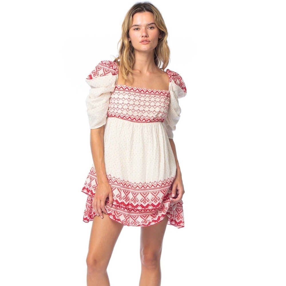 Mahila x Tolani Leisel Ruby Dress Womens Large Mini Boho Long Sleeve